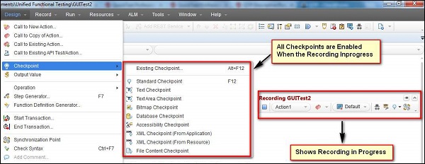 Check Point Menu when Recording is in Progress