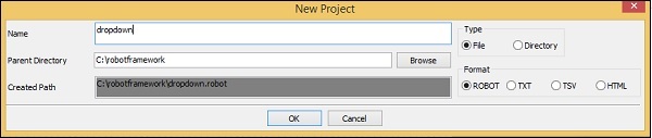 Dropdown New Project