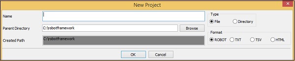 Project Setup screen