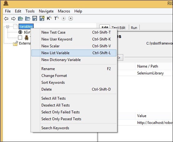 Scalar Variable list