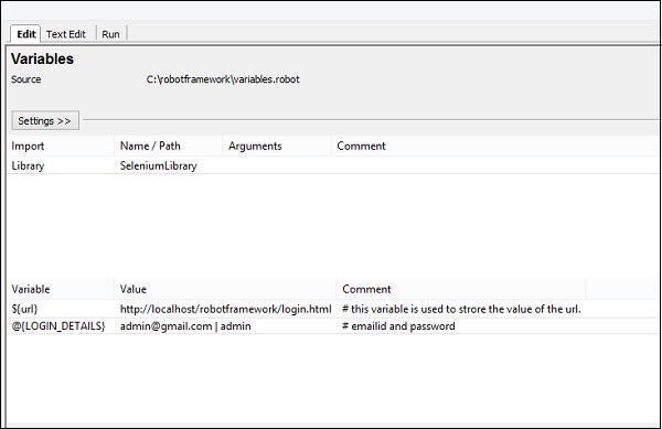 Scalar Variable settings