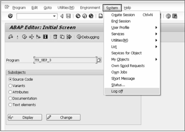 ABAP Editor Logoff