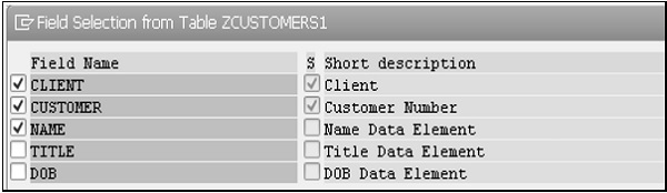 Field Table ZCUSTOMERS