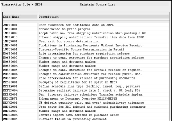 Transaction Code ‘ME01