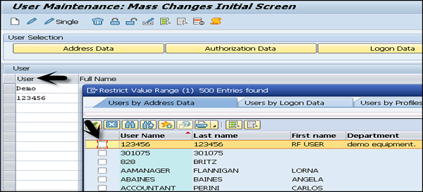 Mass Changes Initial Screen