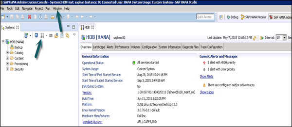 HANA Studio  Administration View