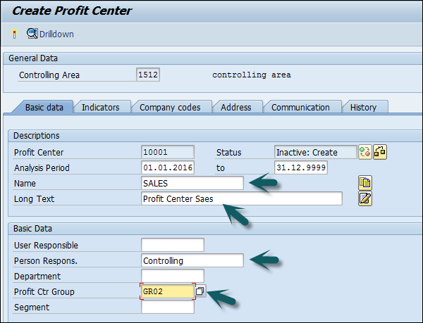 Create Profit Center