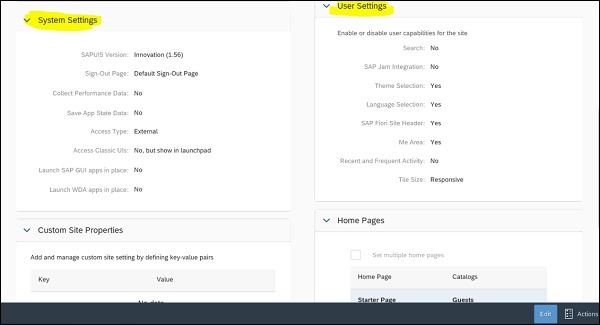 System User settings