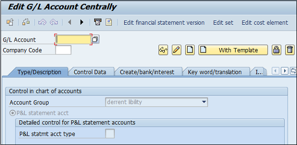 Centrally Define G/L Account