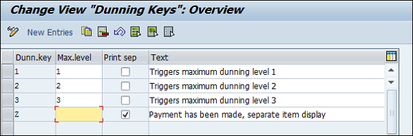 Create Dunning Keys