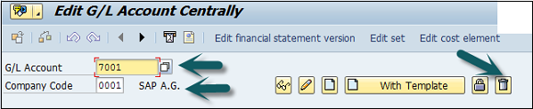 Delete Centrally G/L Account