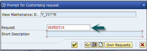Enter Customizing Request