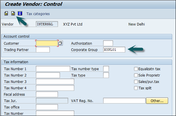 Enter Vendor Control Group Details