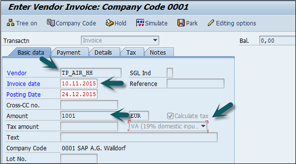 Incoming Invoice Details