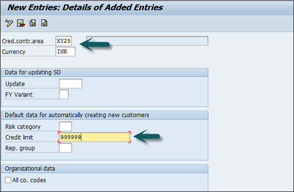 New Entries Credit Area