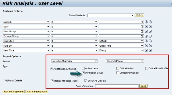 Risk Analysis User Level