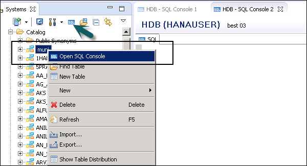 Open SQL Console