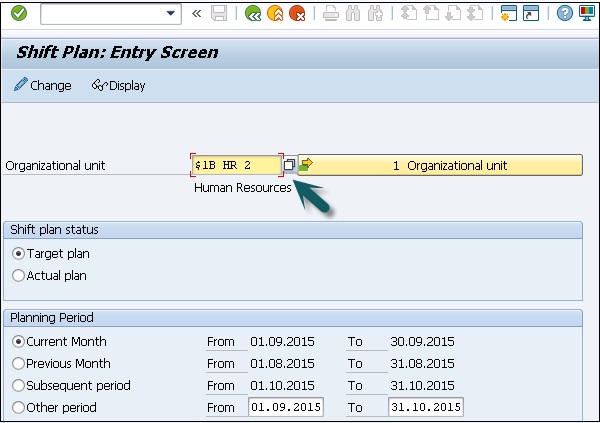 Shift Plan Entry Screen