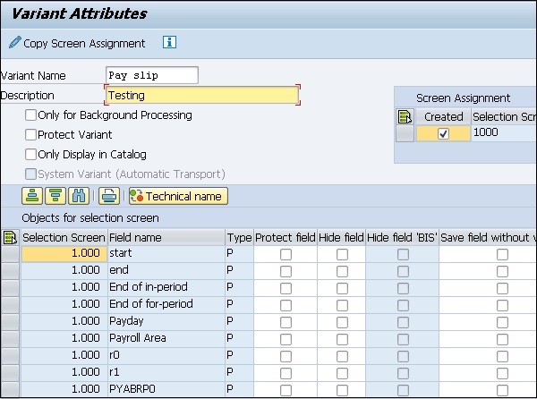 Variant Attributes Screen