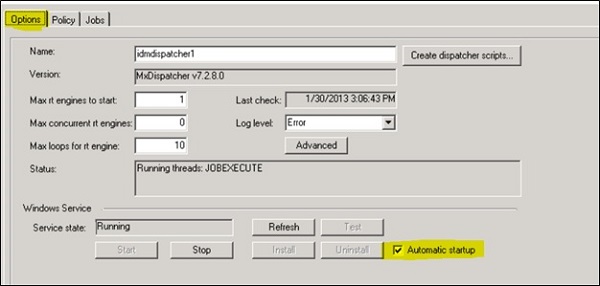 Checkbox Automatic Start Field