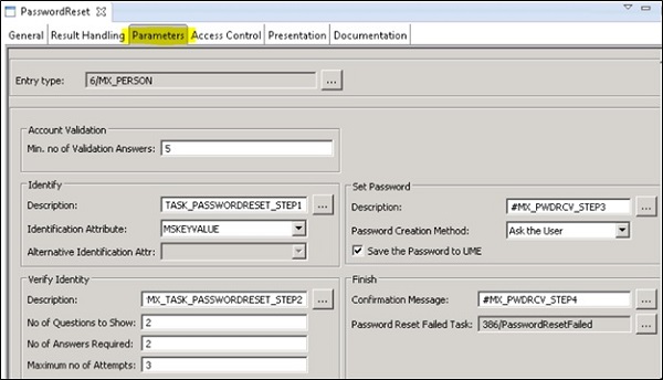 Defining Password Reset Parameters