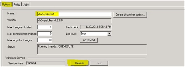 Dispatcher Status under Options Tab