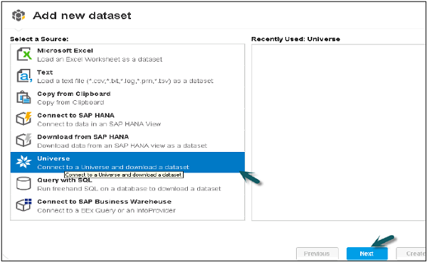 Connecting Universe Data Source Step1