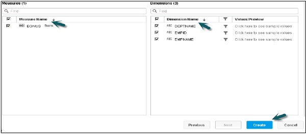 Select Dimensions Measures