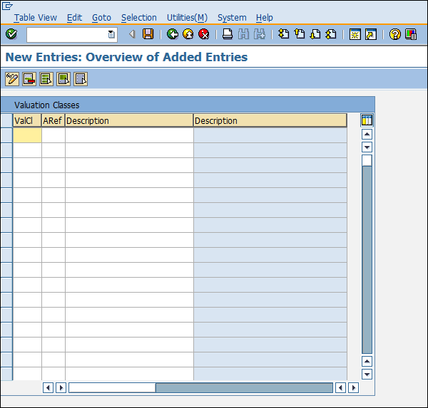 SAP valuation class entry