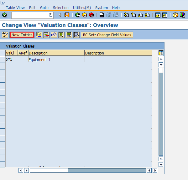 SAP valuation class entry