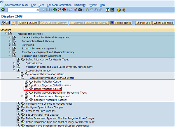 SAP valuation class