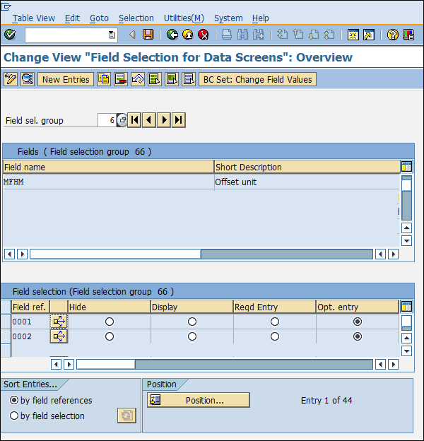 SAP Configuration field selection hidden