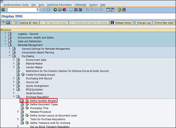 SAP Configuration number range pr