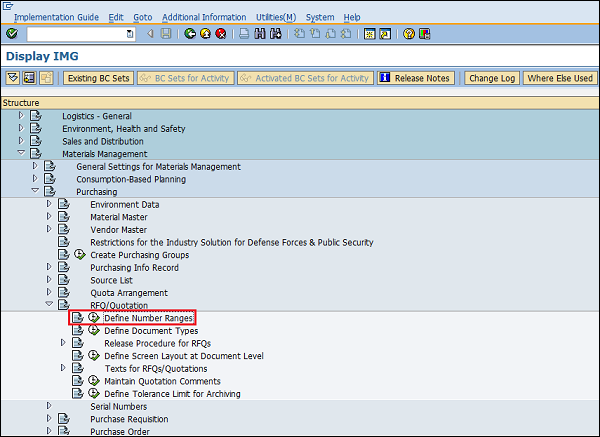 SAP Configuration number range rfq