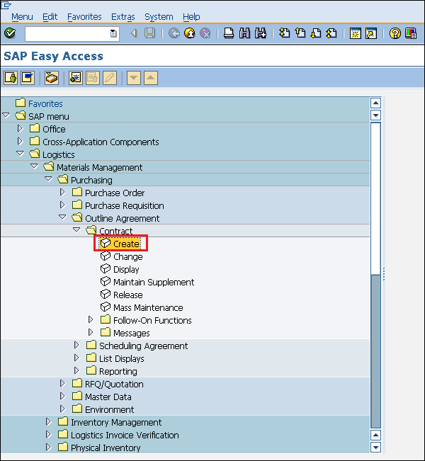 SAP contract create