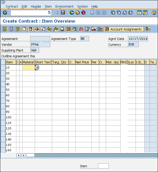 SAP contract entry