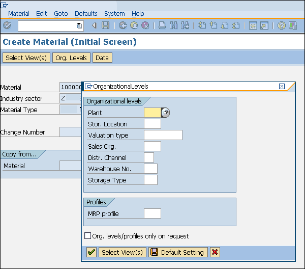 SAP create material plant