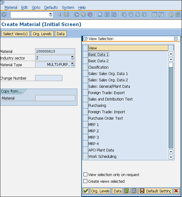 SAP create material views