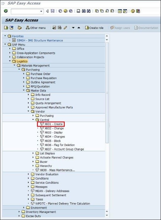 SAP Create Vendor 