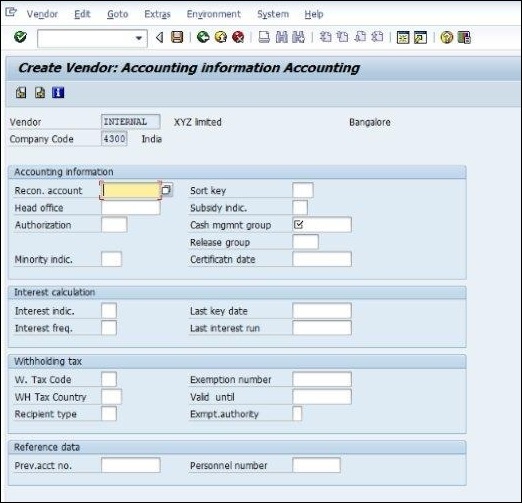 SAP Vendor Account Details