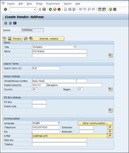 SAP Vendor Details