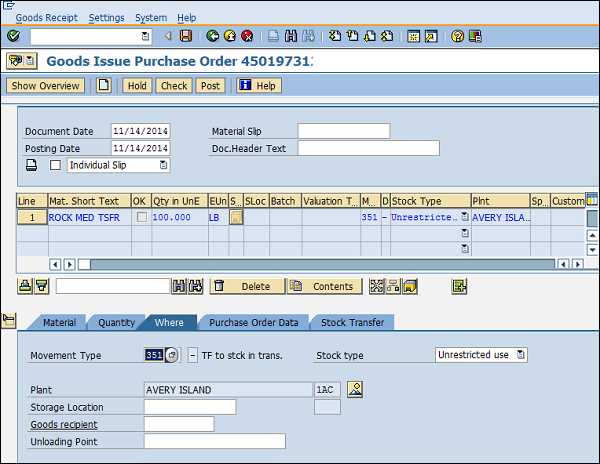 SAP IM GI details