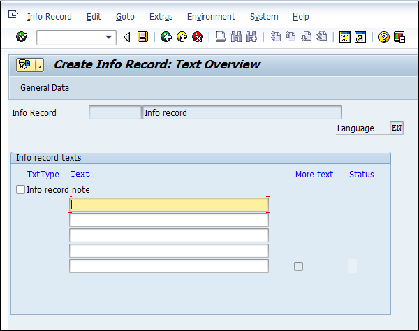 SAP Info Record Note