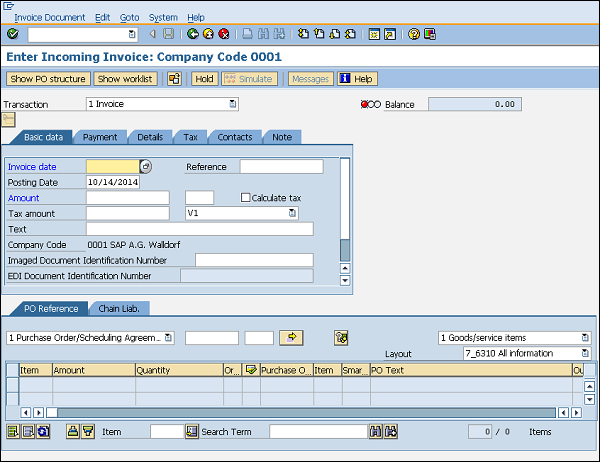 SAP invoice posting detail