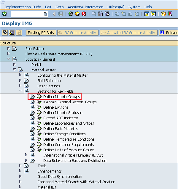 SAP Material Groups