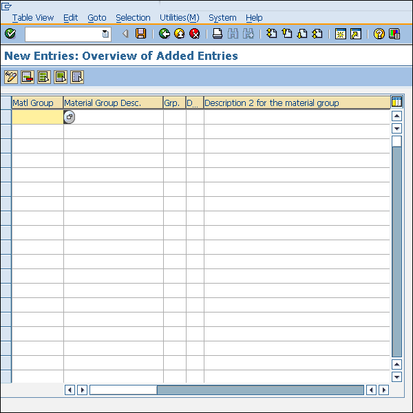 SAP Material Groups Entry details