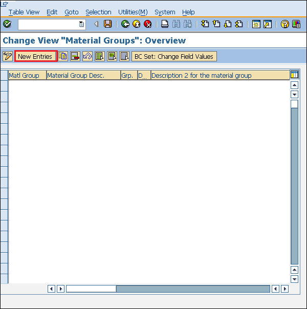 SAP Material Groups New Entry