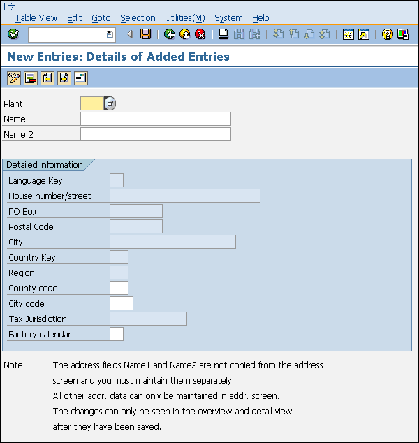 SAP Plant Entry Details