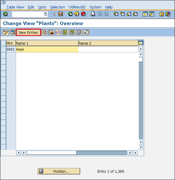 SAP Plant New Entry