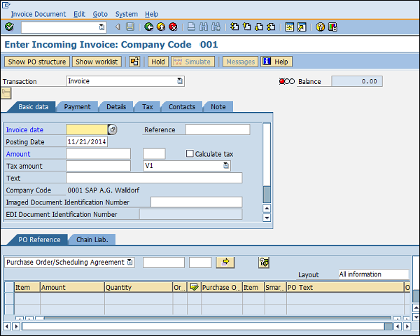 SAP post invoice entry